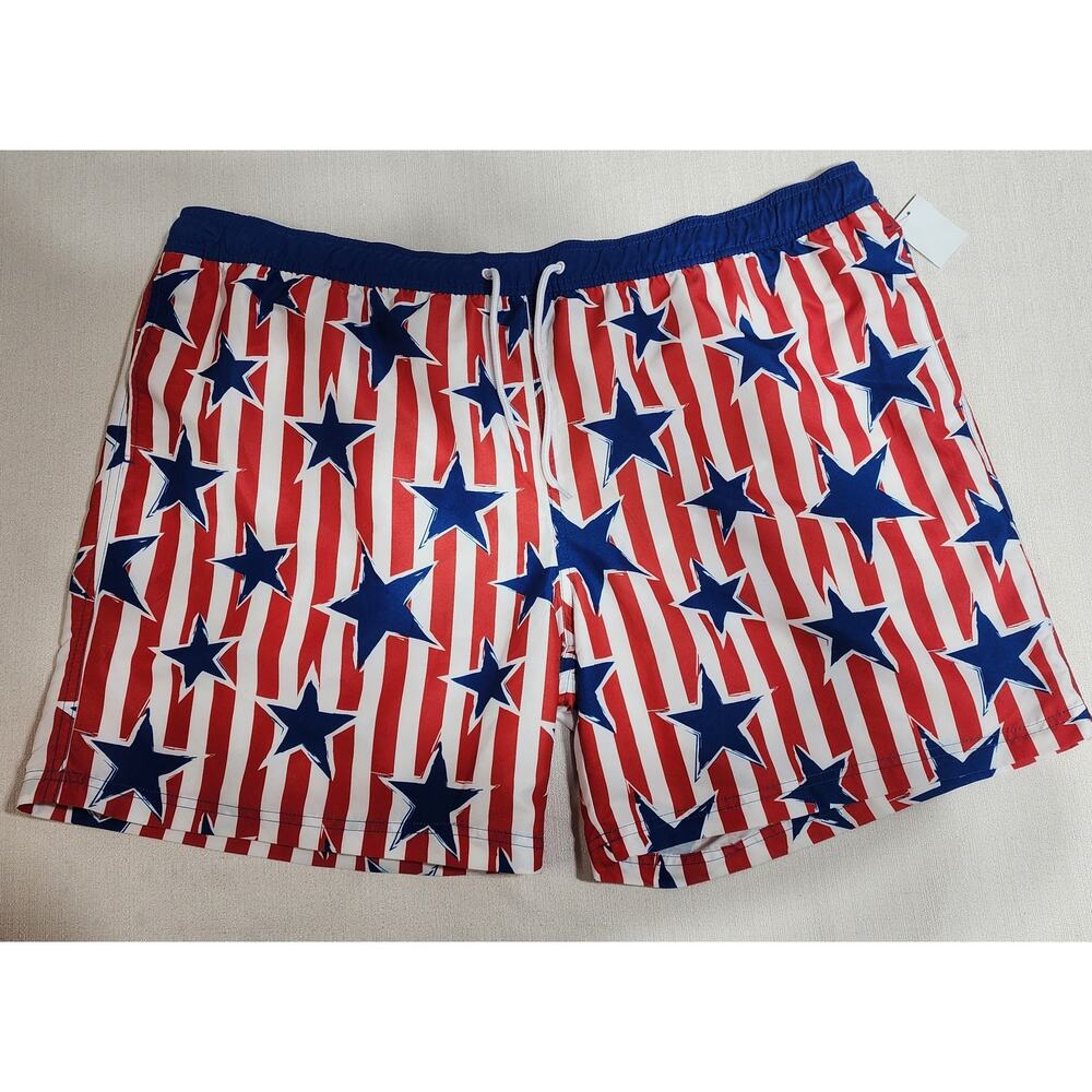 Mad Engine Men's XXL Elastic Waist Stars & Stripes USA Flag Swim Trunks